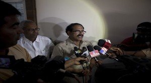 Jaganmohan Reddy, father of Alok Madasani, an engineer who was wounded in the shooting Wednesday night in a suburban Kansas City bar, speaks to reporters at his residence in Hyderabad, India. -- AP