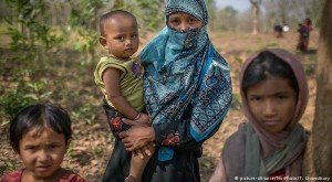A Rohingya refugee mother and her children near the Kutupalong refugee camp in Bangladesh.