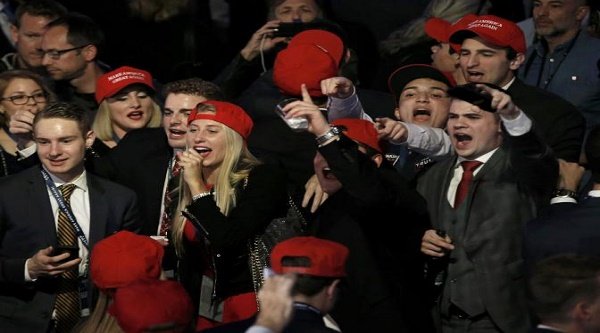 Trump supporters celebrate as election returns come in at Republican U.S. presidential nominee Donald Trump's election night rally in Manhattan, New York, U.S., November 8, 2016. REUTERS/Mike Segar