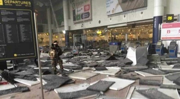 A view of devastation at Brussels International Airport after Tuesday's explosions. Image credit: Twitter
