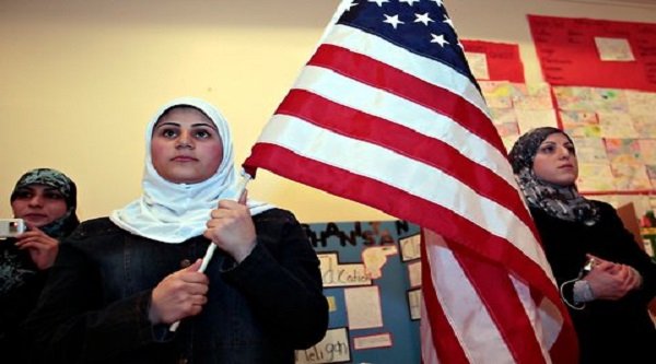 A Muslim American student at an Islamic Center of America event in Dearborn, Michigan.