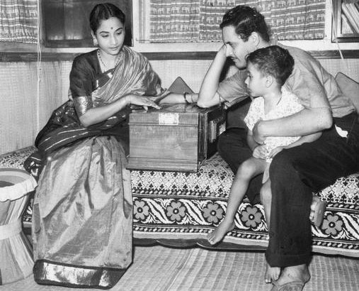Guru Dutt with wife and singer Geeta Dutt and their son 