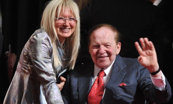 Casino billionaire Sheldon Adelson with wife  Miriam holds court at the Republican Jewish Coalition lovefest in Vegas.  