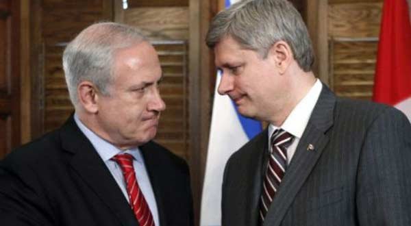Canadian Prime Minister Stephen Harper (R) and Israeli Prime Minister Benjamin Netanyahu
