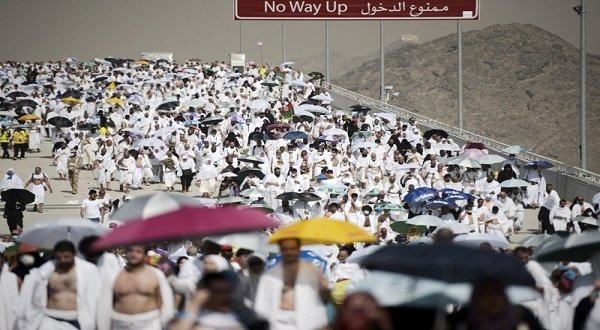 Muslim pilgrims arrive to throw pebbles at pillars during the "Jamarat" ritual, the stoning of Satan, in Mina near the holy city of Makkah, on September 24, 2015. Pilgrims pelt pillars symbolizing the devil with pebbles to show their defiance on the third day of the Haj as Muslims worldwide mark the Eid al-Adha or the Feast of the Sacrifice, marking the end of the Haj pilgrimage to Makkah and commemorating Abraham's willingness to sacrifice his son Ismail on God's command in the holy city of Makkah. AFP PHOTO/MOHAMMED AL-SHAIKH