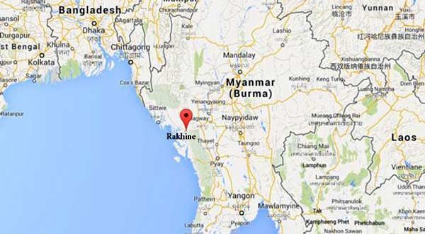 A Google map shows the general location of Rakhine state in Myanmar where ethnic Rakhine Buddhists are fighting minority Rohingya Muslims.