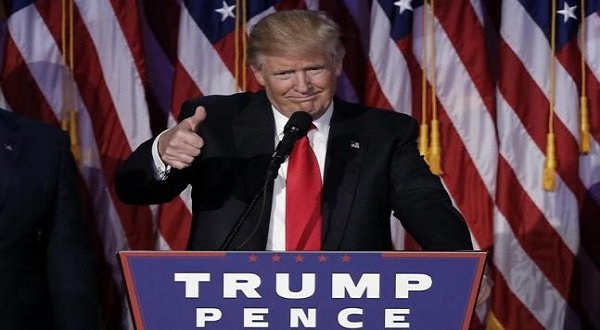 Donald Trump greets supporters during his election night rally in Manhattan. REUTERS/Mike Segar