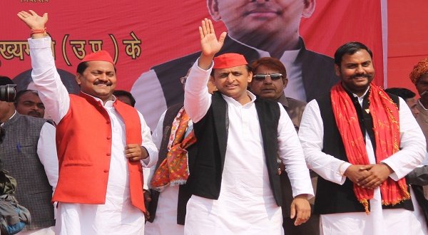 Uttar Pradesh Chief Minister Akhilesh Yadav during an election campaign in Mathura of poll bound Uttar Pradesh on Feb 9, 2017. IANS