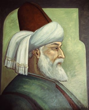 Portrait of Rumi, the celebrated poet and Muslim scholar.